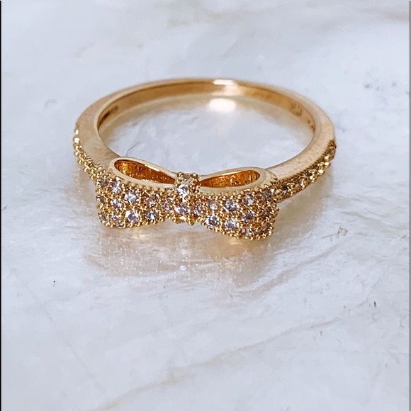 Gold Tone CZ Bow Thin Dainty Ring New - Picture 2 of 7